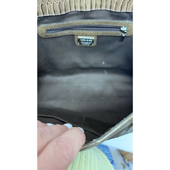 Claudia Firenze Olive Green Italian Leather Croc Embossed Tote Satchel Handbag - Picture 9 of 11